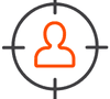 An icon with a customer in the centre of a target cirlce