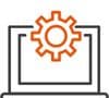An icon with a computer and a cog to represent technology