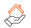 home in hand icon orange and grey 