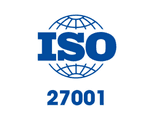 iso 27001 logo showing a globe with the lettering ISO through it with the numbers 27001 under the globe