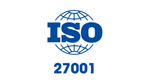 iso 27001 logo showing a globe with the lettering ISO through it with the numbers 27001 under the globe
