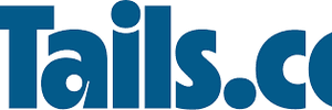 Blue and white logo for tails.com 