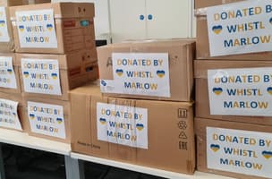 This is a picture of the donation that was made by Whistl to Ukraine 