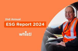 orange background with ESG Report 2024 title and smiling female lorry driver