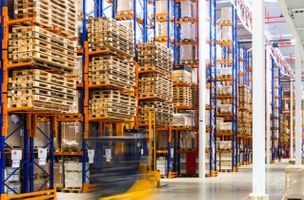 Racking and pallets within a Whistl Fulfilment warehouse