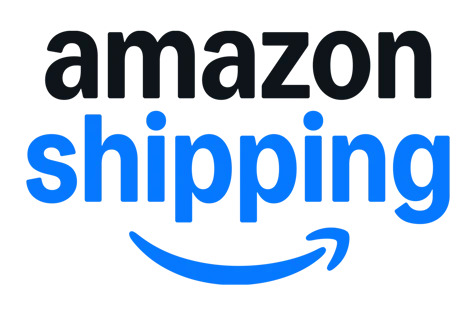 amazon shipping logo, white background black amazon text and blue shipping text